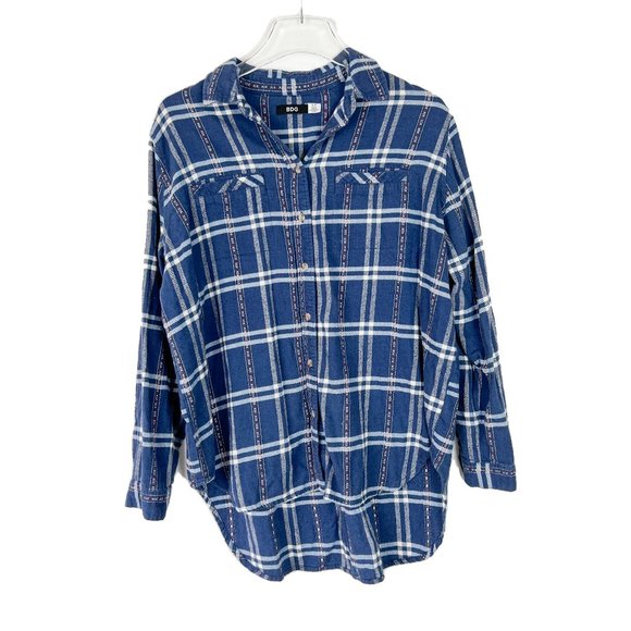 Urban Outfitters Tops - Urban Outfitters BDG Embroidered Plaid Flannel Shirt Blue Size Small S L1176